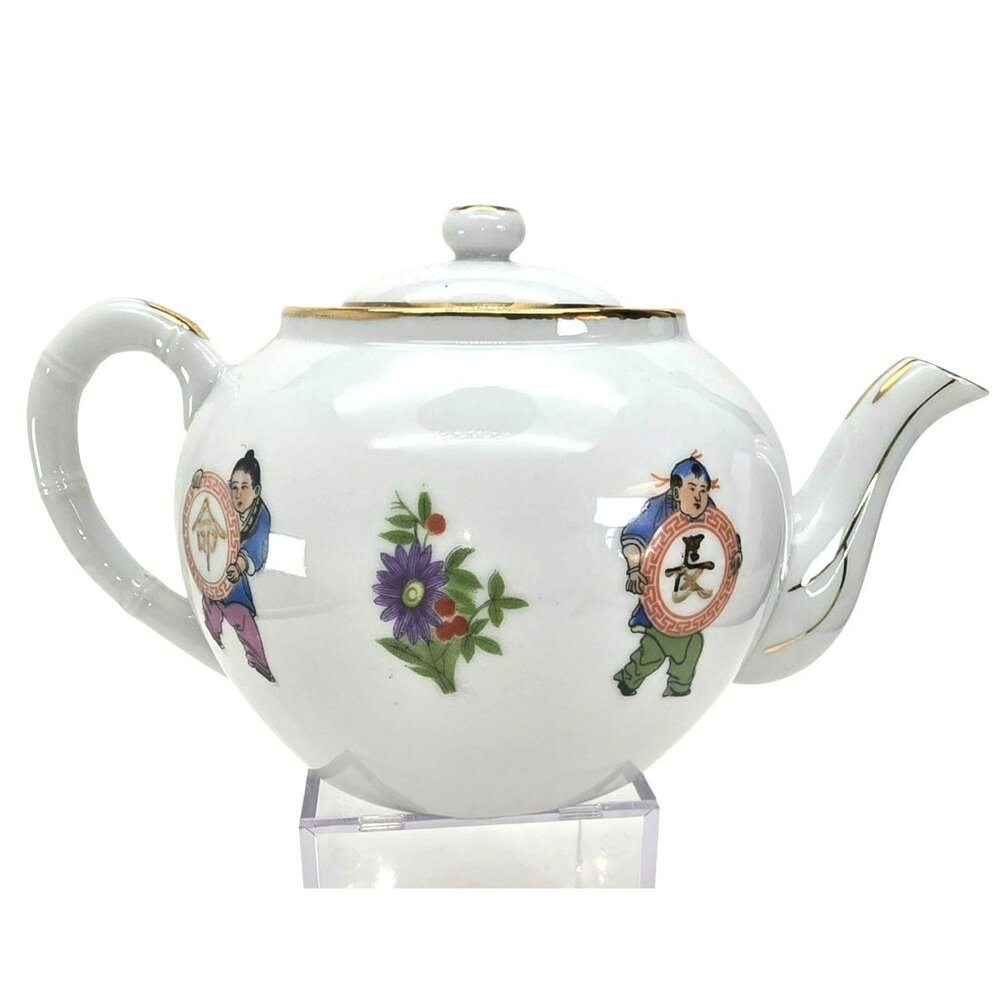 Vintage Chinese Teapot + 6 Tea Cups With Children Symbol Designs JE117/319/320